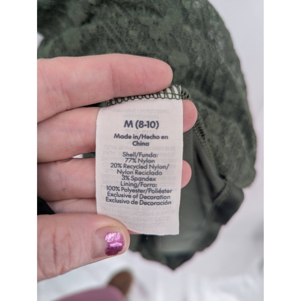 Olive‎ Green Lace Midi Dress Handkerchief Hem Square M 8-10 NoBo Fairy Grunge - Picture 4 of 7